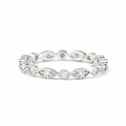 Marquise & Dot Moissanite Full Eternity Band - White Gold Plated 925 Silver