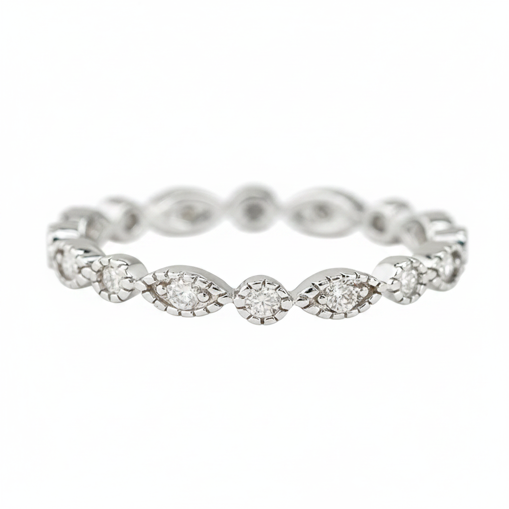 Marquise & Dot Moissanite Full Eternity Band - White Gold Plated 925 Silver