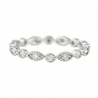 Marquise & Dot Moissanite Full Eternity Band - White Gold Plated 925 Silver