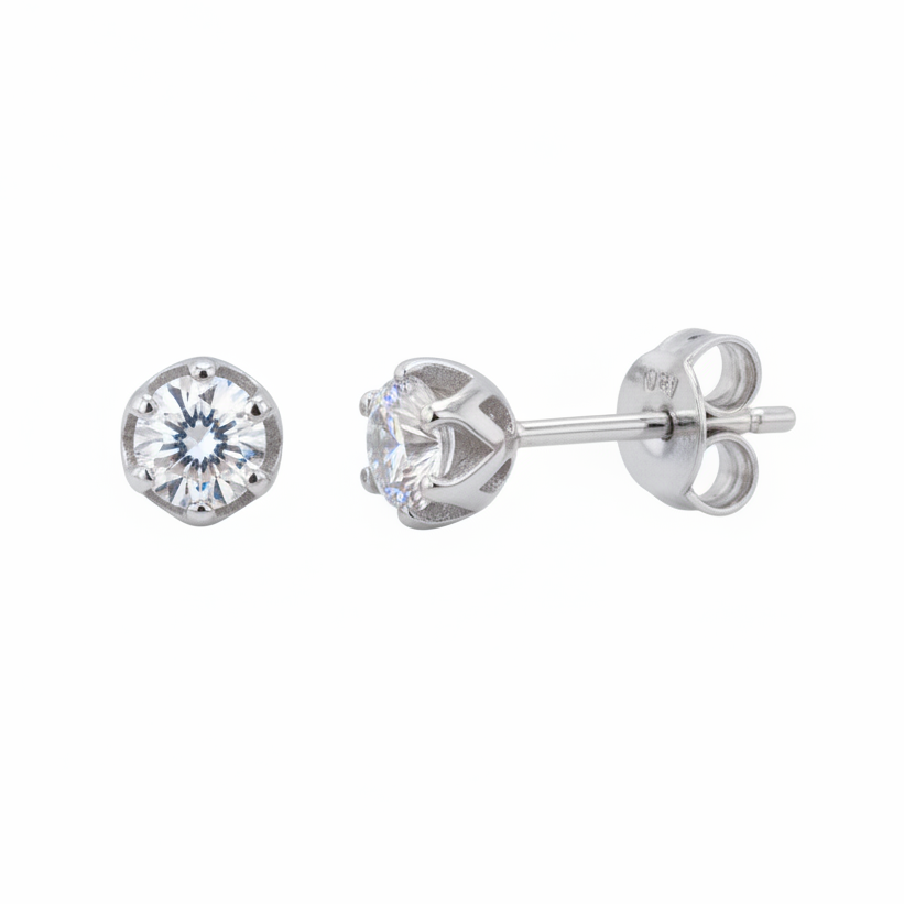 Six-Prong Crown Gallery Stud Earrings