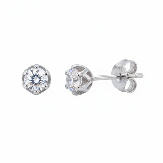 Six-Prong Crown Gallery Stud Earrings