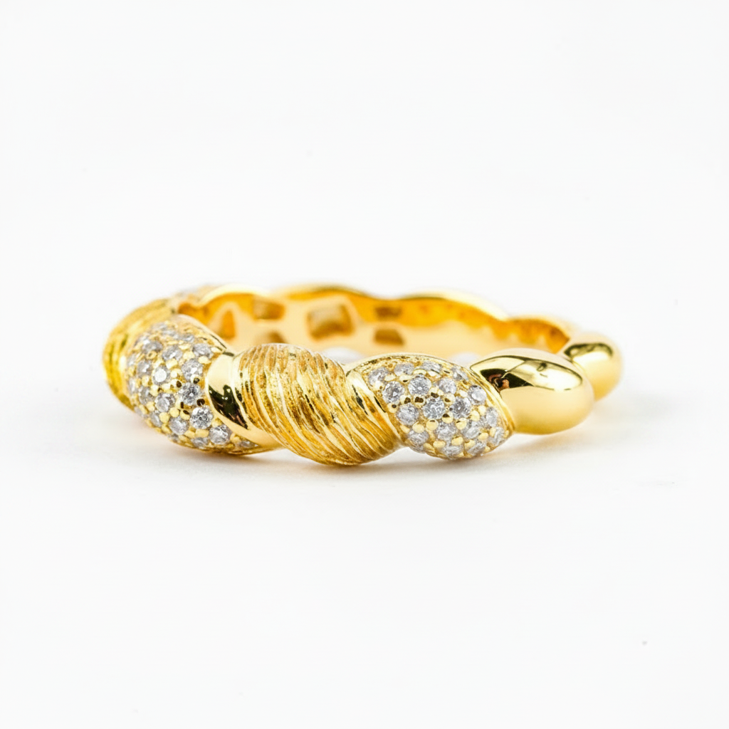 Pavé Twist Dome Ring – 0.385ct Total, DEF, Yellow Gold Plated Sterling Silver