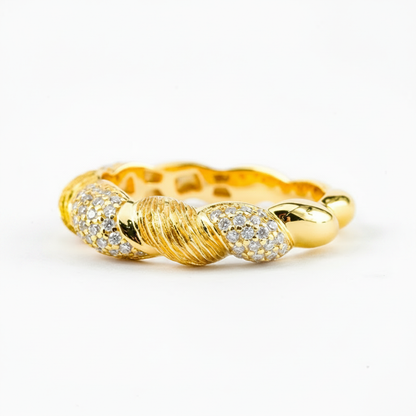 Pavé Twist Dome Ring – 0.385ct Total, DEF, Yellow Gold Plated Sterling Silver