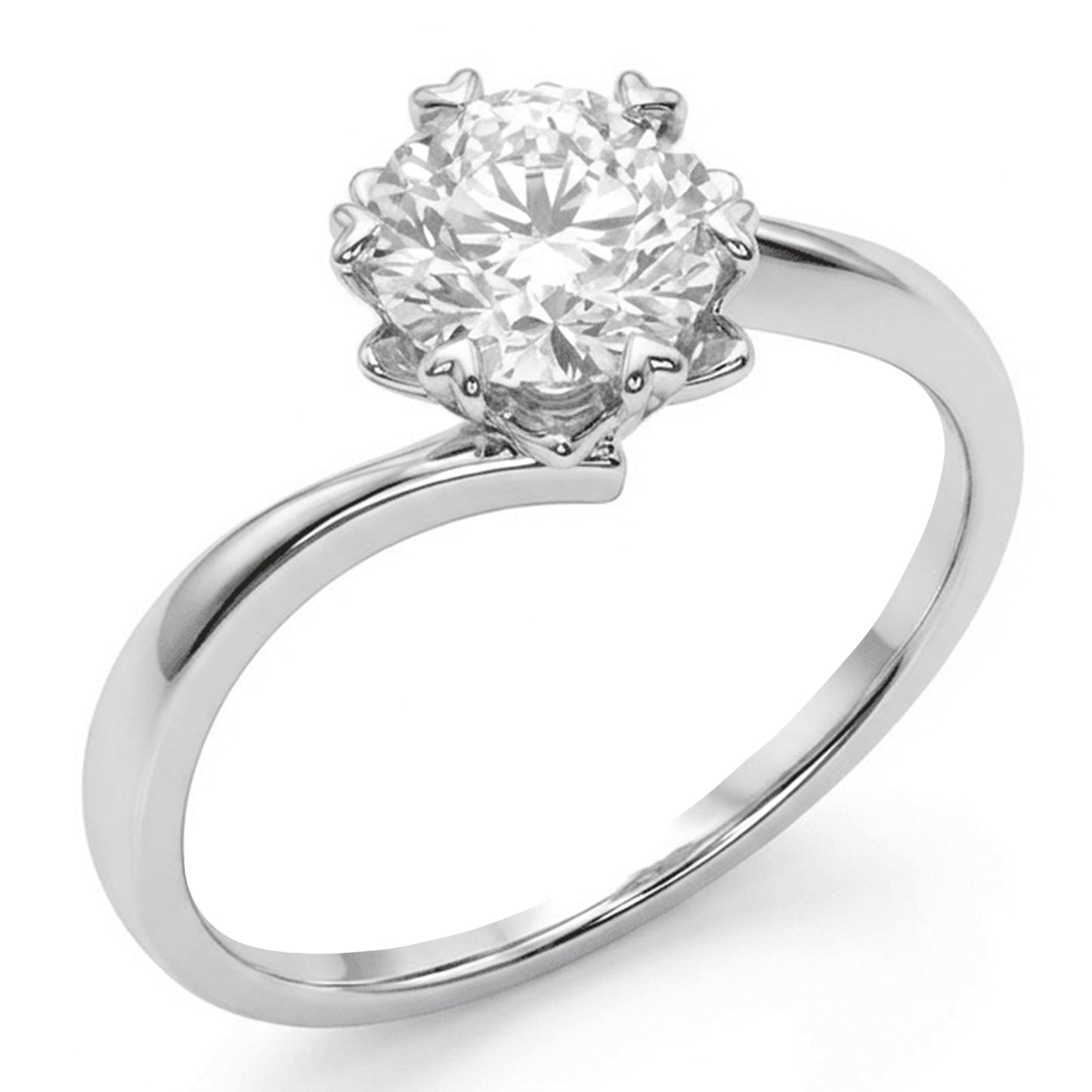 Twisted Solitaire Moissanite Ring with Heart Prongs – 1.0ct