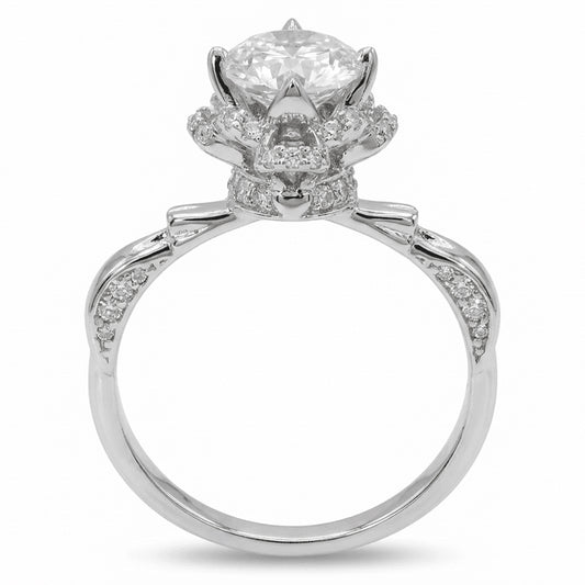 Vintage Halo Moissanite Ring with Twisted Band – 1.0ct